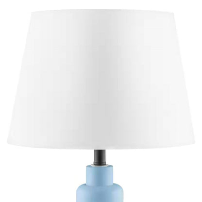Small Blue Desk Light Table Lamp with White Fabric Shade for Bedside Nightstand