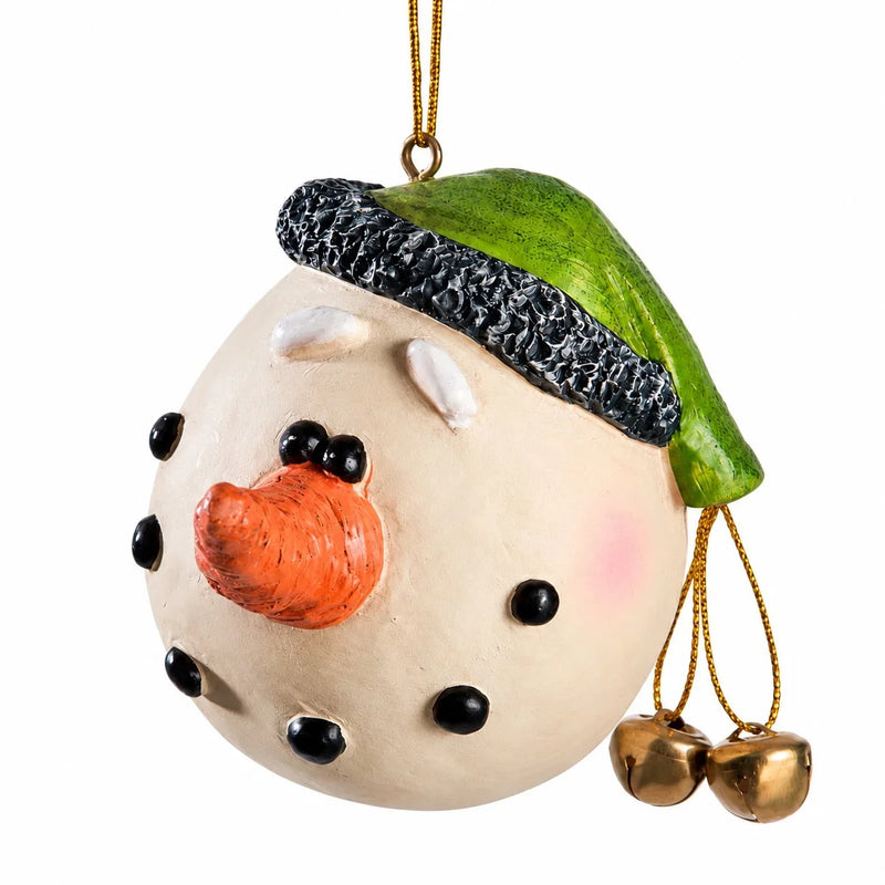 Large Snowman Head with Green Hat Ornament | Bert Anderson Collection