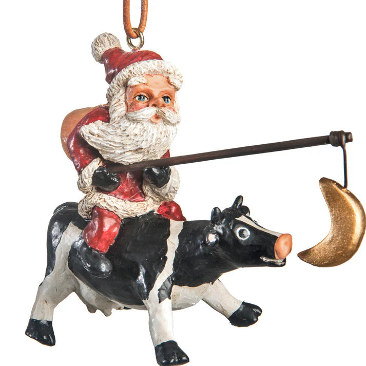 Santa with Cow Ornament  | Bert Anderson Collection