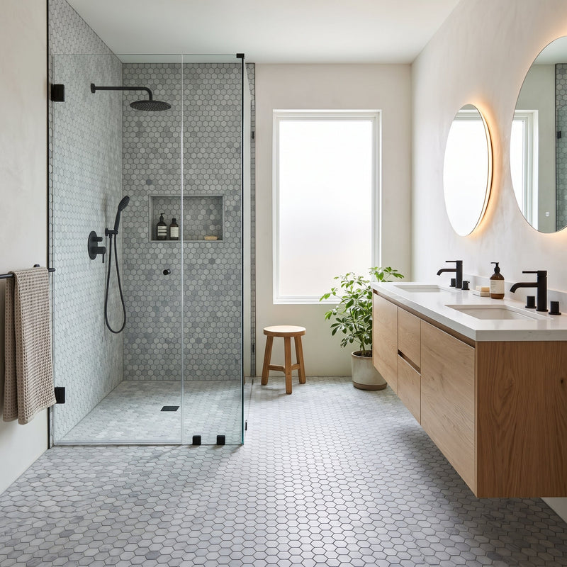Bardiglio Light Honed Hexagon 1x1 Marble Mosaics 11 1/2x12 1/4