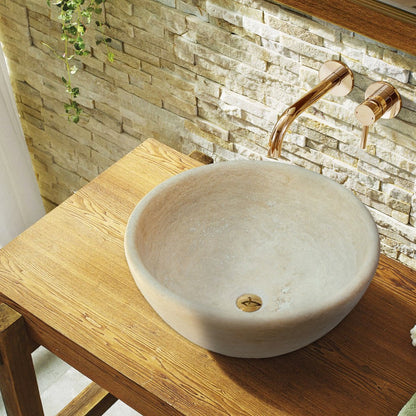 Beige Travertine Natural Stone Vessel Sink - Honed and Filled 16x6
