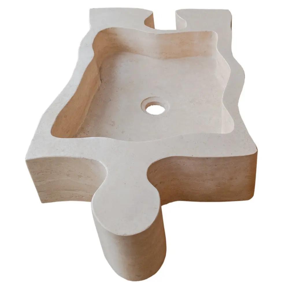 Natural Stone Beige Travertine Puzzle Vessel Sink 16x27.5 Inch