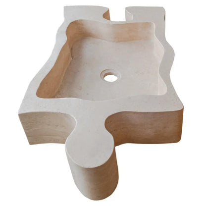 Natural Stone Beige Travertine Puzzle Vessel Sink 16x27.5 Inch
