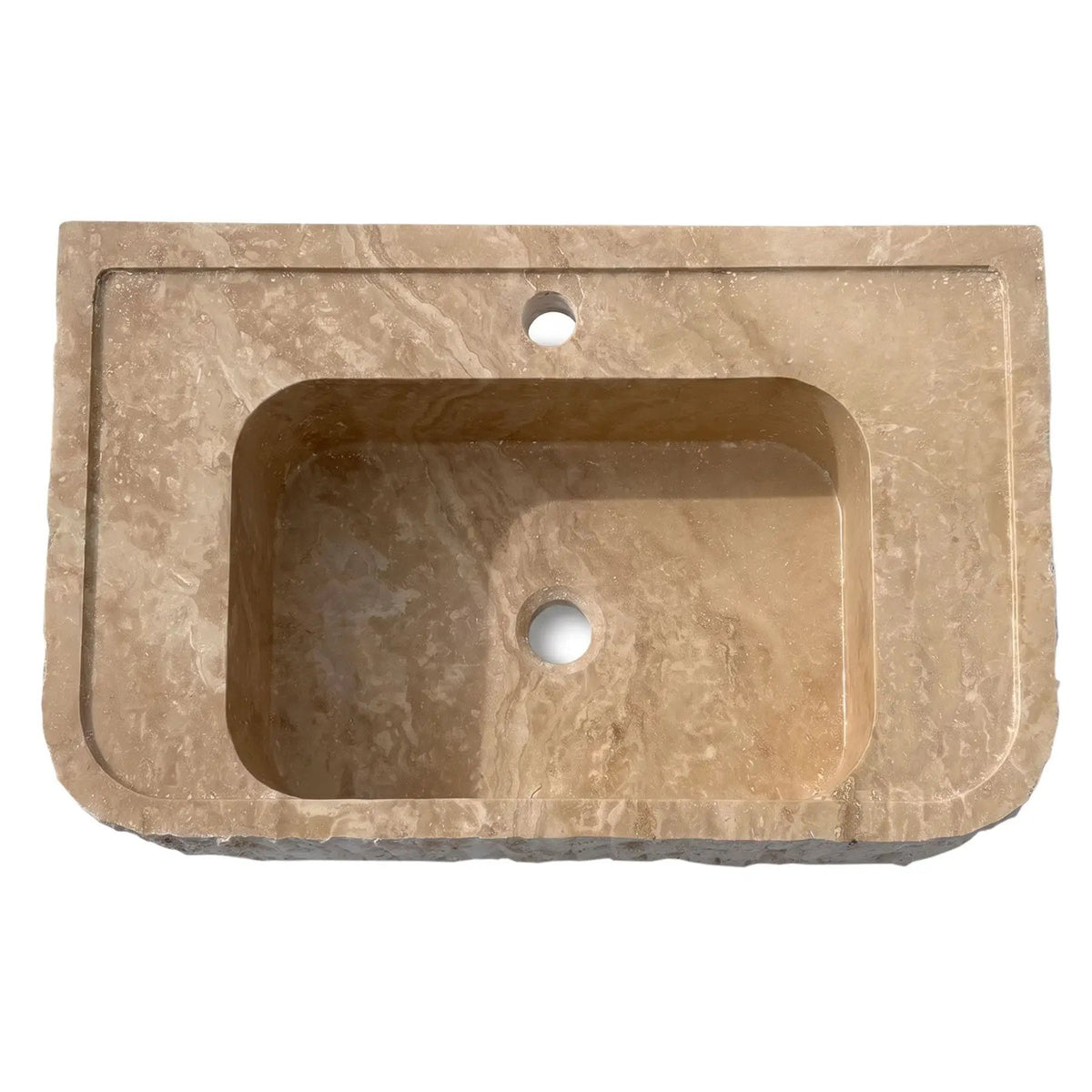 Beige Split-face Travertine Wall-Mount Vanity Sink 16x26 with backsplash