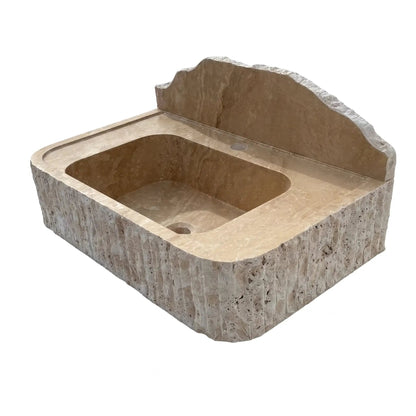 Beige Split-face Travertine Wall-Mount Vanity Sink 16x26 with backsplash