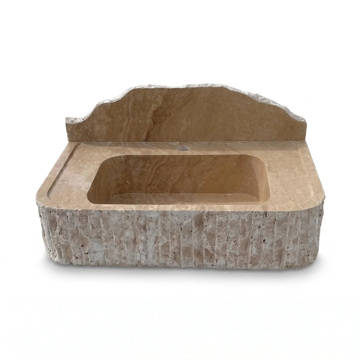 Beige Split-face Travertine Wall-Mount Vanity Sink 16x26 with backsplash