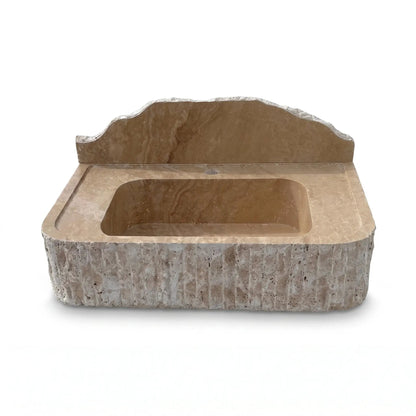 Beige Split-face Travertine Wall-Mount Vanity Sink 16x26 with backsplash