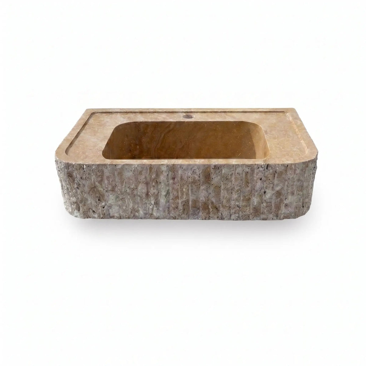 Beige Split-face Travertine Wall-Mount Vanity Sink 16x26 with backsplash