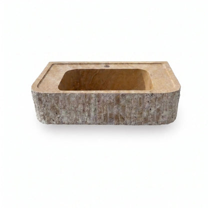 Beige Split-face Travertine Wall-Mount Vanity Sink 16x26 with backsplash