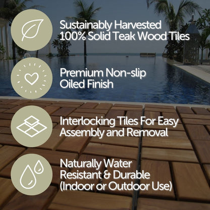 Calgary Oiled Teak Outdoor Interlocking Tiles, 18 Slat (10 sq ft)
