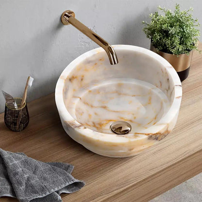 Handcrafted Giallo Marble Vessel Sink Beige 16 Inch Bathroom Bowl
