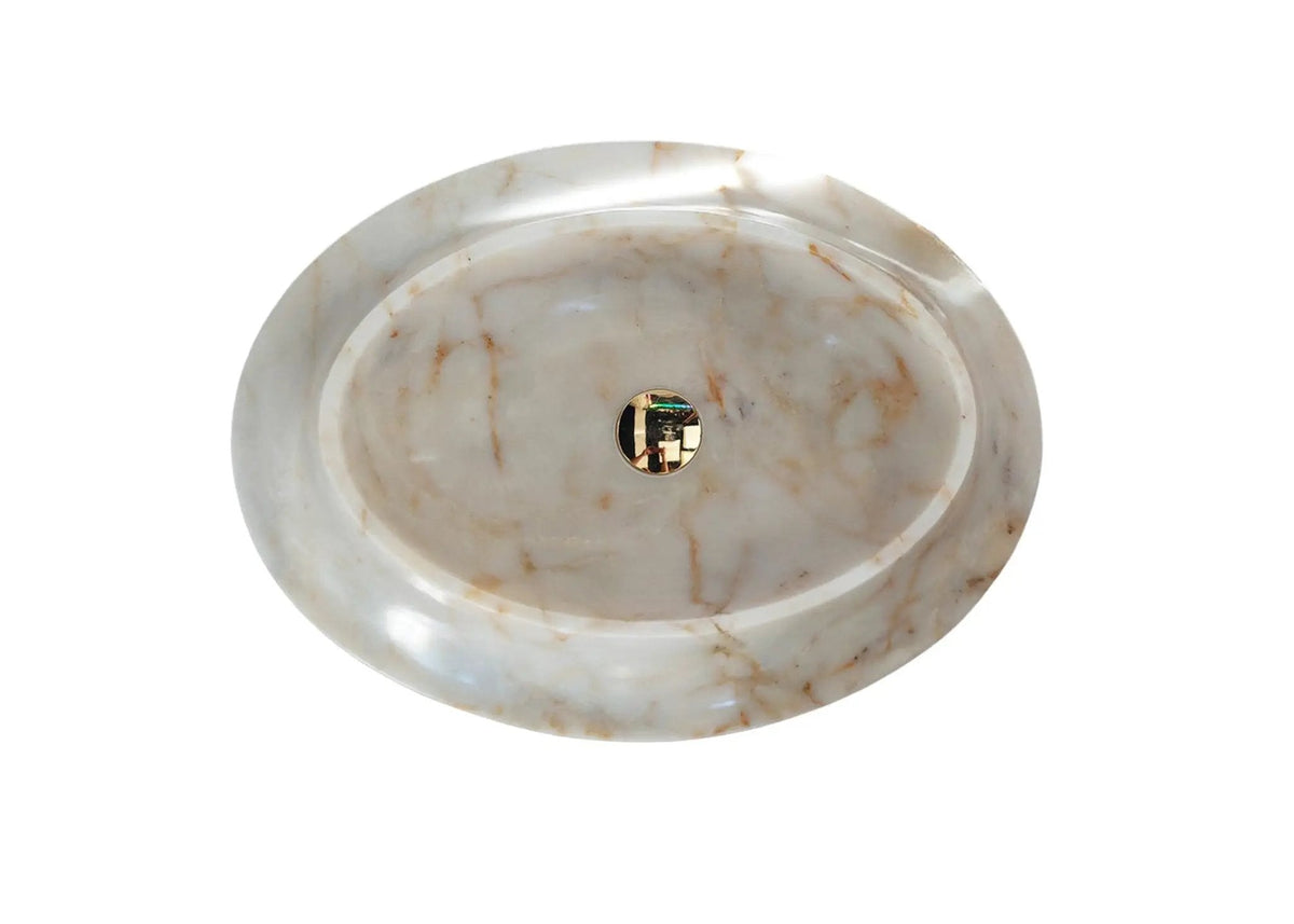 Bianco Gold Marble Oval Polished Vessel Bathroom Sink By Gmstone
