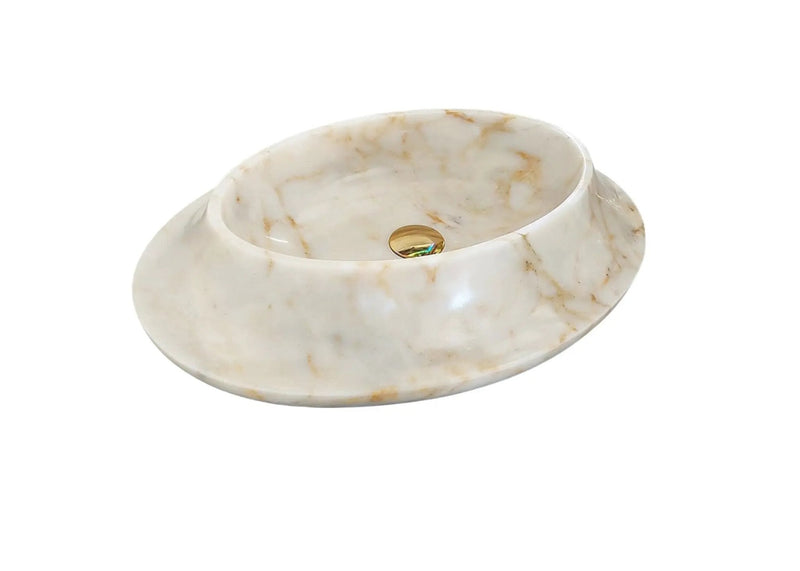 Bianco Gold Marble Oval Polished Vessel Bathroom Sink By Gmstone