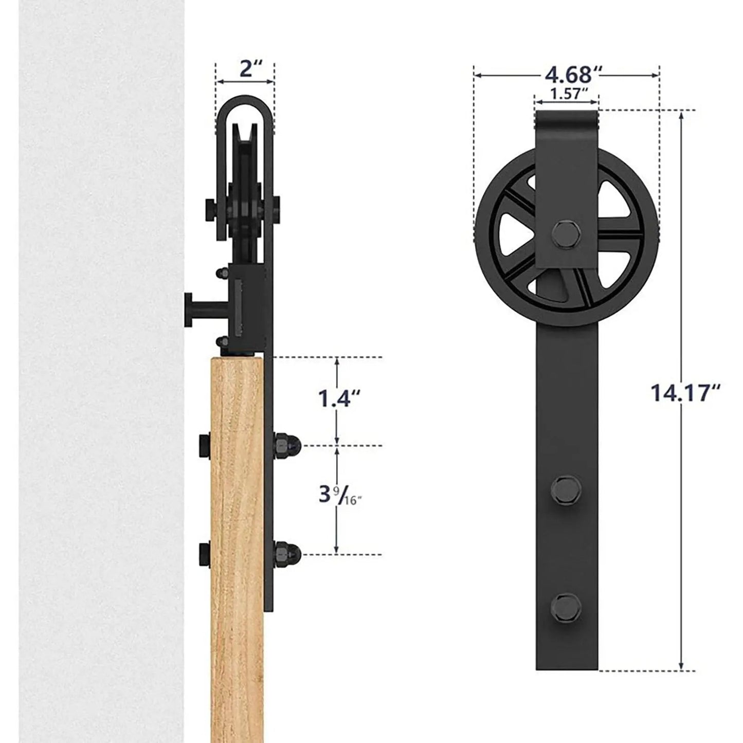 Big Spoke Wheel Roller Sliding Barn Door Hardware Kit (No Door)