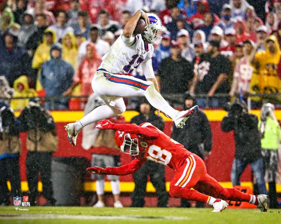 Josh Allen Defender Hurdle Buffalo Bills 8" x 10" Football Photo