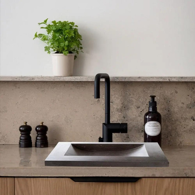 Premium Black Andesite Natural Stone Rectangular Vessel Sink 20x33