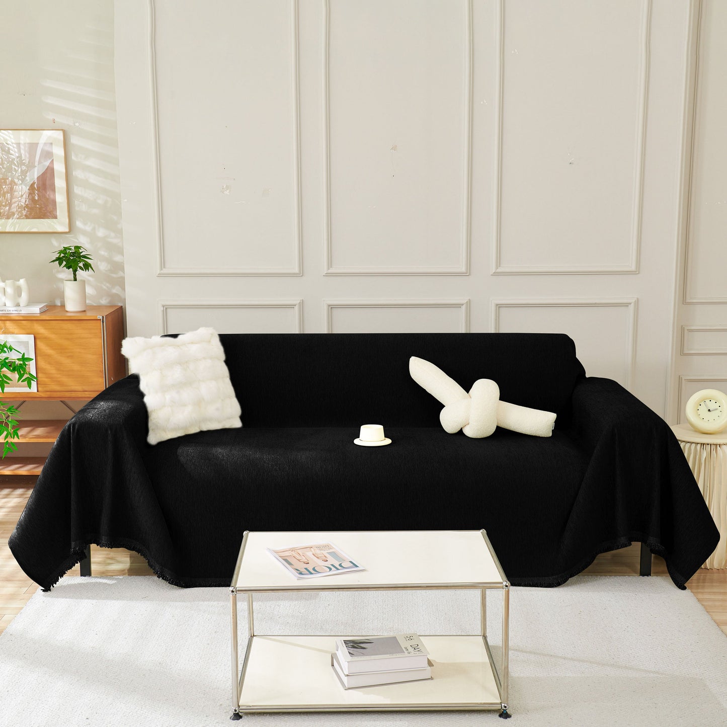 Solid Color Chenille Sofa Throw Blanket, Soft & Plush Decorative Couch Throw Cover