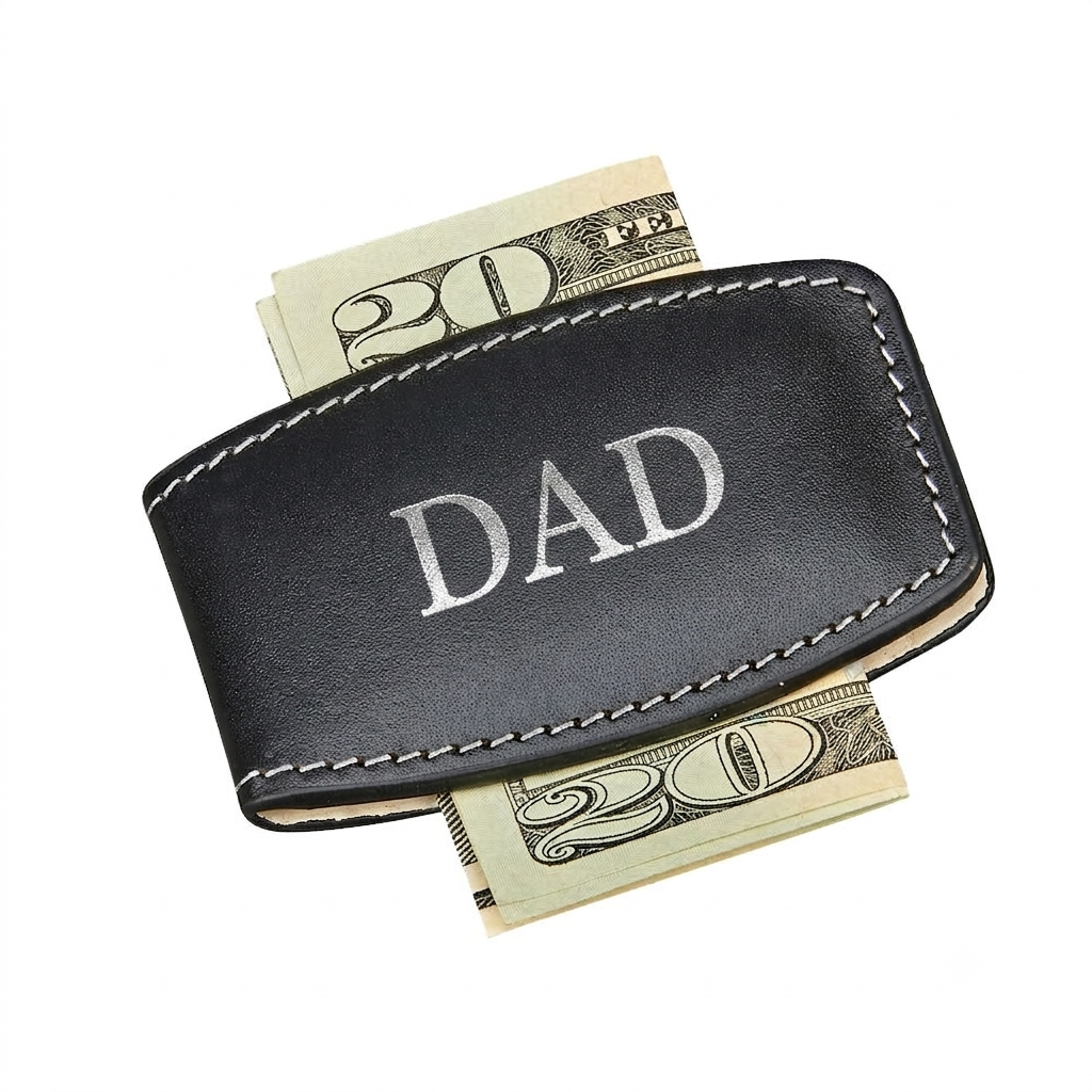 Black Leather Money Clip