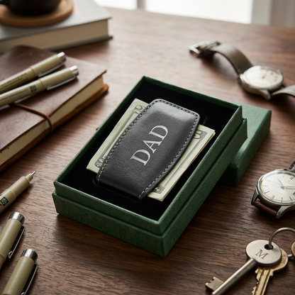 Black Leather Money Clip