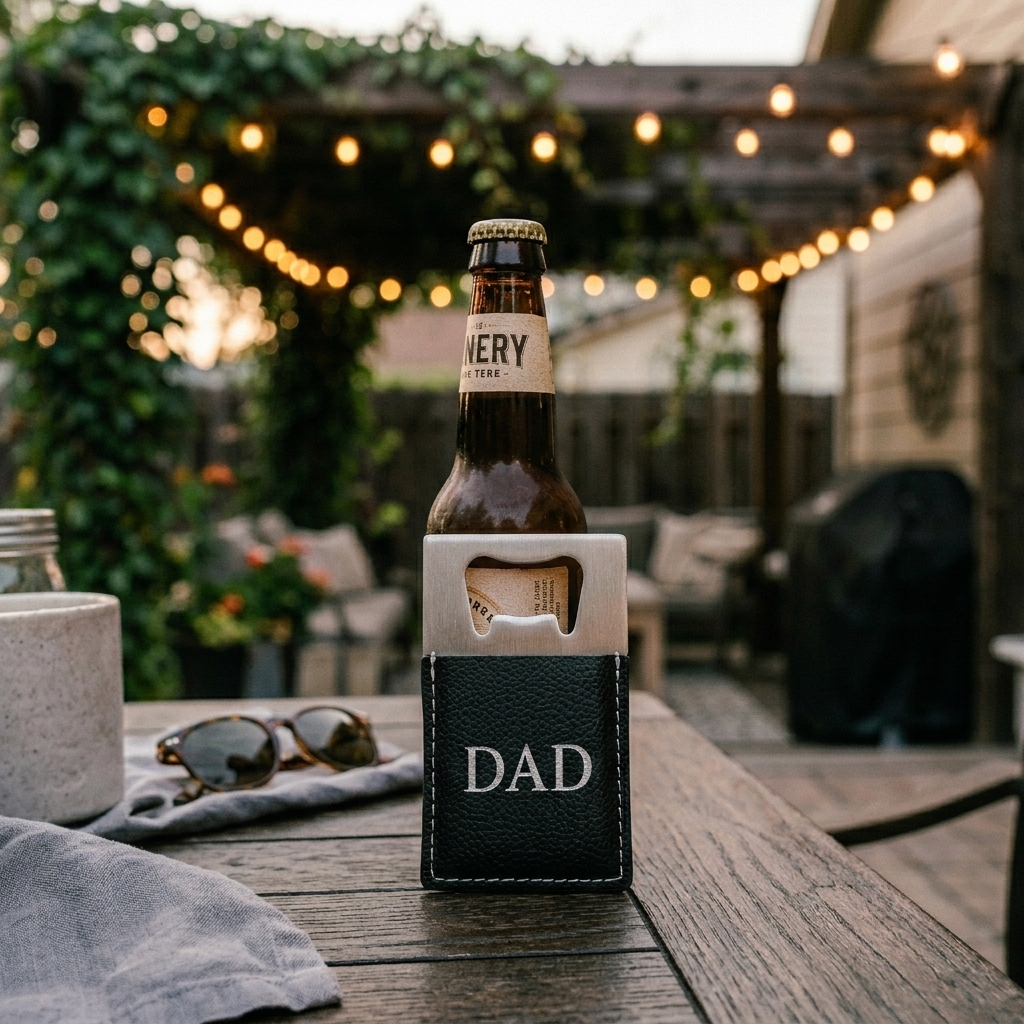 Black Leatherette Bottle Opener - 3.5" x 2"
