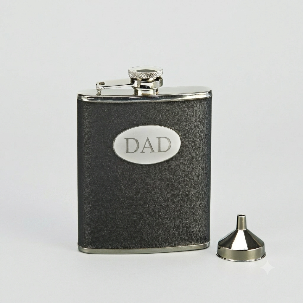 Black Leatherette Flask with Engraving Plate