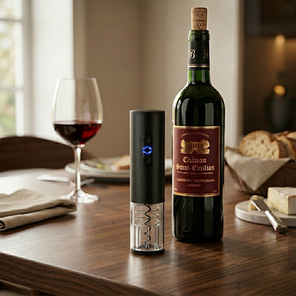 Black Rechargeable Wine Opener with Stainless Steel Corkscrew