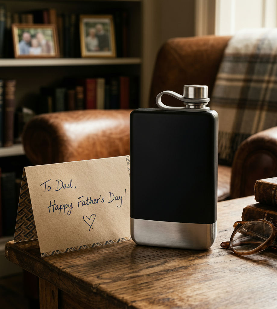 8 oz Black Stainless Steel Flask with Silver Bottom