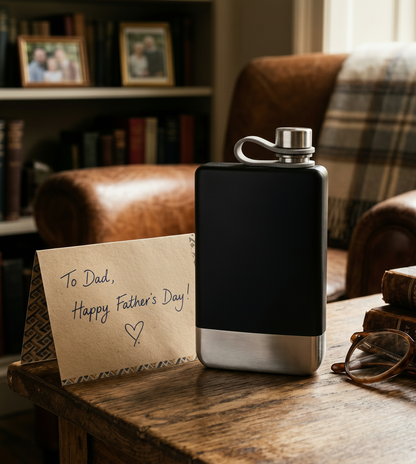 8 oz Black Stainless Steel Flask with Silver Bottom