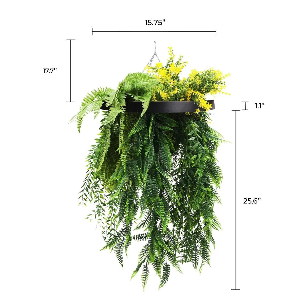 Bright Tropical Foliage Artificial Hanging Disc 25.6in long – Black Frame – UV Resistant