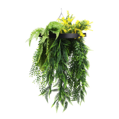 Bright Tropical Foliage Artificial Hanging Disc 25.6in long – Black Frame – UV Resistant