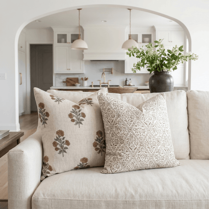 Mariella Floral Block Printed Pillow Cover | Mustard