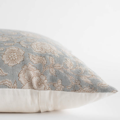 Ivy Floral Block Printed Pillow Cover | Blue