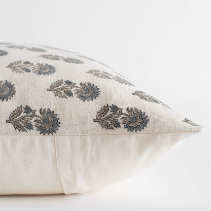 Lark Floral Block Printed Pillow Cover | Blue | Lumbar