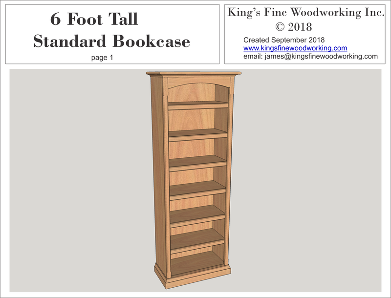 Standard Bookcase 6' tall 2' wide 3D Plans