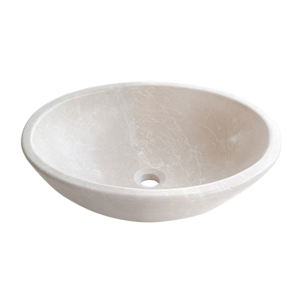 Botticino Marble Natural Stone Oval Shape Vessel Sink Honed (W)16" (L)20.5" (H)6"