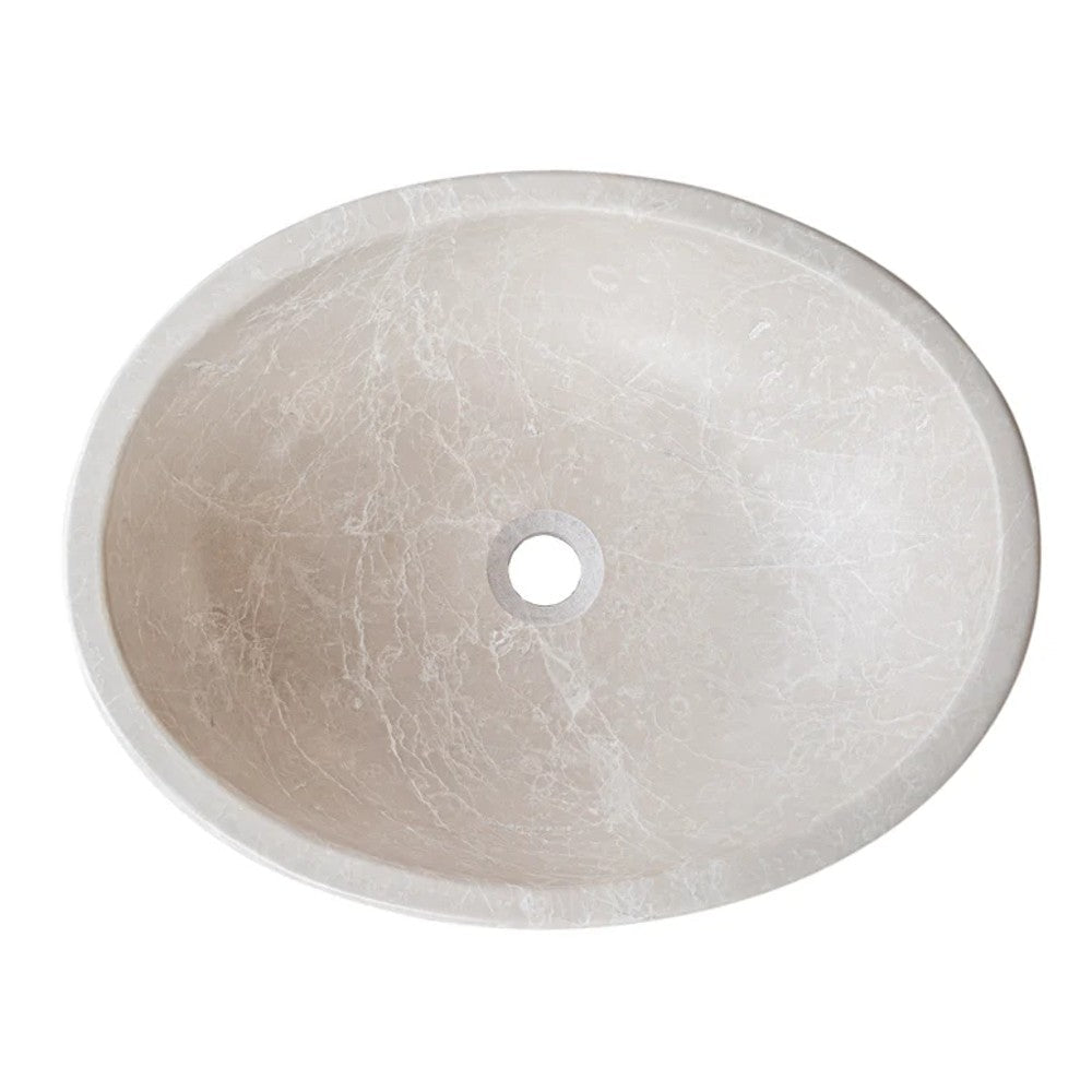 Botticino Marble Natural Stone Oval Shape Vessel Sink Honed (W)16" (L)20.5" (H)6"
