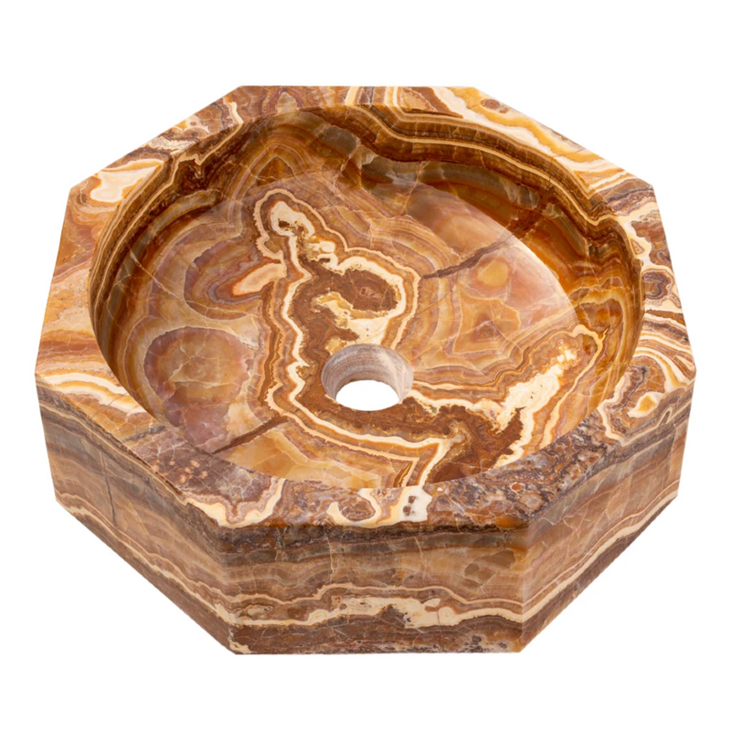 Brown Onyx Translucent Octagon Natural Stone Vessel Sink Polished  (D)17" (H)5"