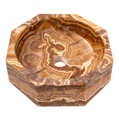 Octagon Vessel Sink Brown Onyx Polished Natural Stone Bathroom Fixture