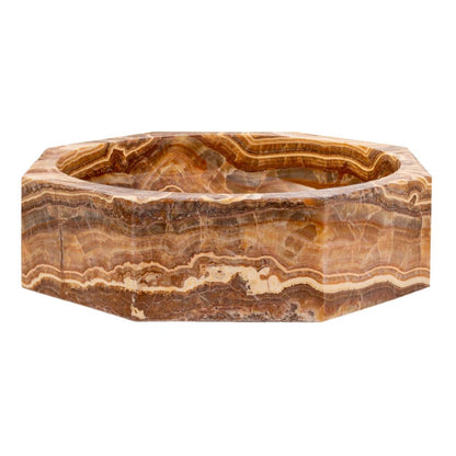 Octagon Vessel Sink Brown Onyx Polished Natural Stone Bathroom Fixture