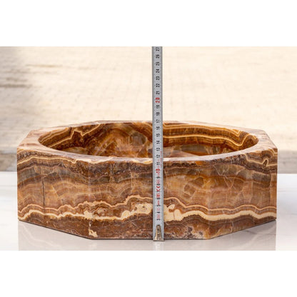 Brown Onyx Translucent Octagon Natural Stone Vessel Sink Polished  (D)17" (H)5"
