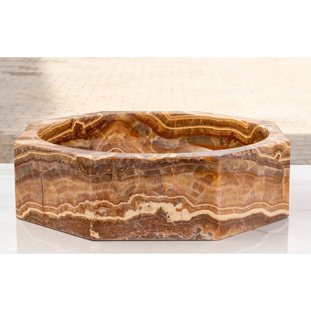 Brown Onyx Translucent Octagon Natural Stone Vessel Sink Polished  (D)17" (H)5"
