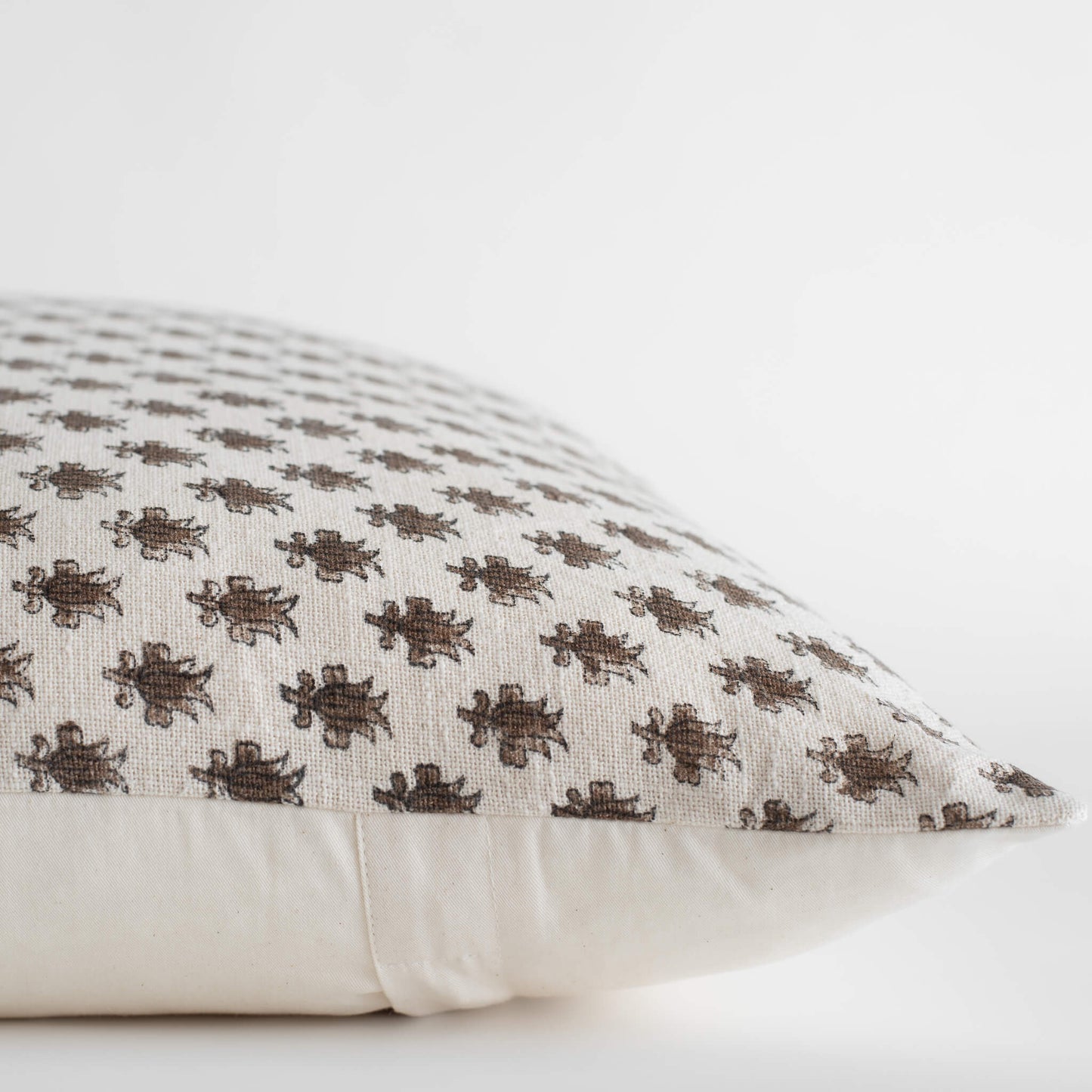 Cora Floral Block Printed Pillow Cover | Brown | Lumbar