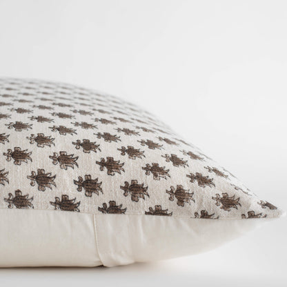 Cora Floral Block Printed Pillow Cover | Brown | Lumbar
