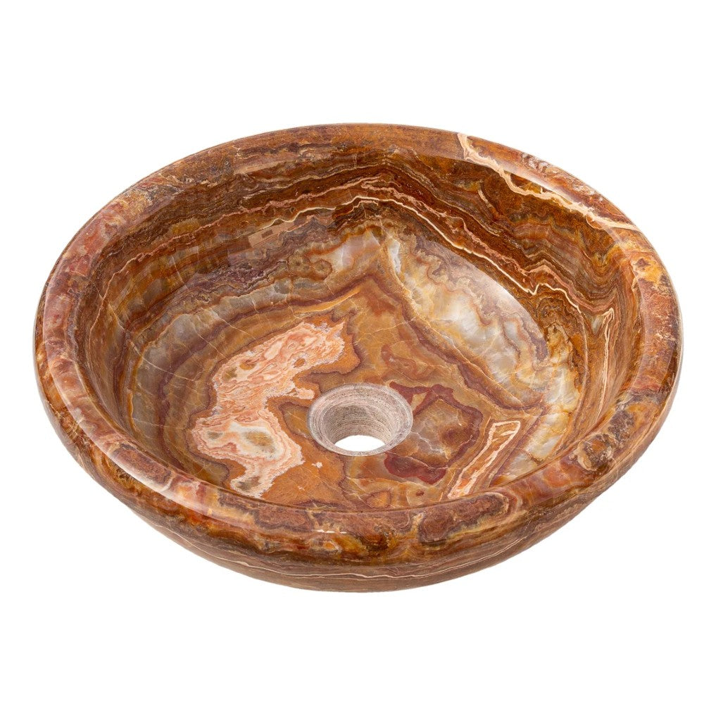 Handcrafted Brown Onyx Natural Stone Round Polished Drop-In Vessel Sink