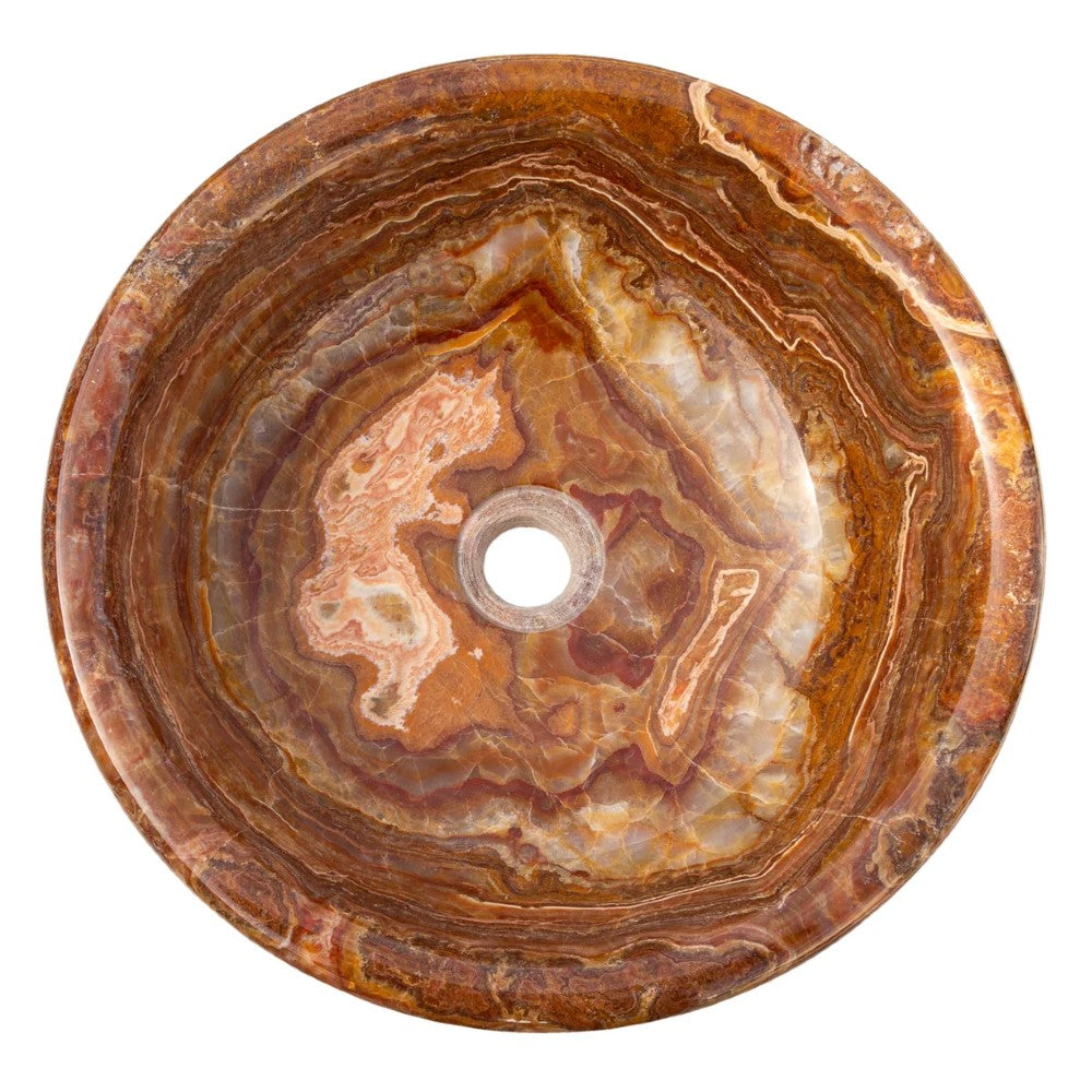 Handcrafted Brown Onyx Natural Stone Round Polished Drop-In Vessel Sink