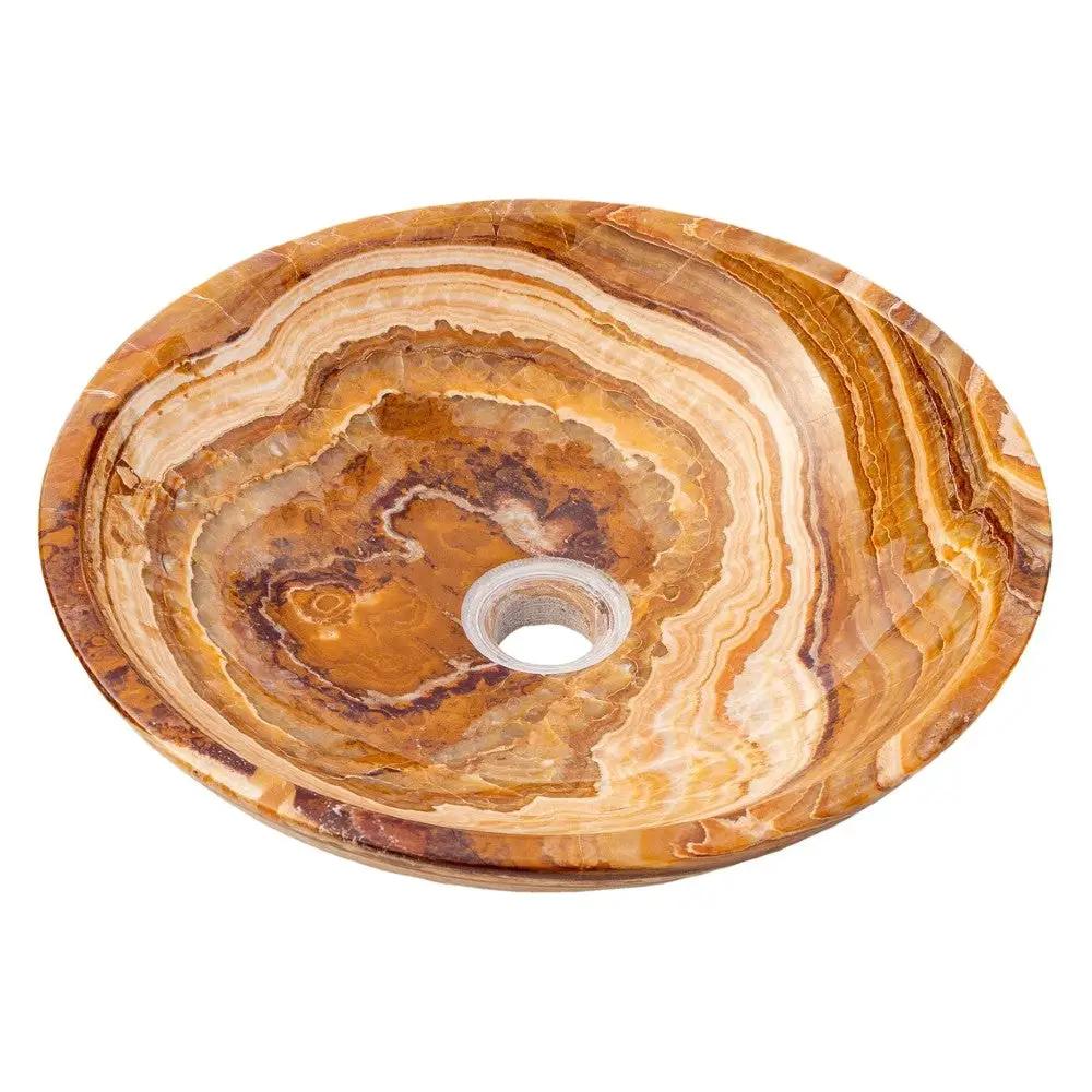 Natural Stone Vessel Sink 16 Inch Brown Onyx Polished Bathroom Basin