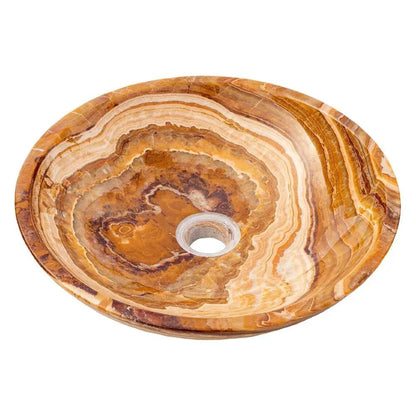 Natural Stone Vessel Sink 16 Inch Brown Onyx Polished Bathroom Basin