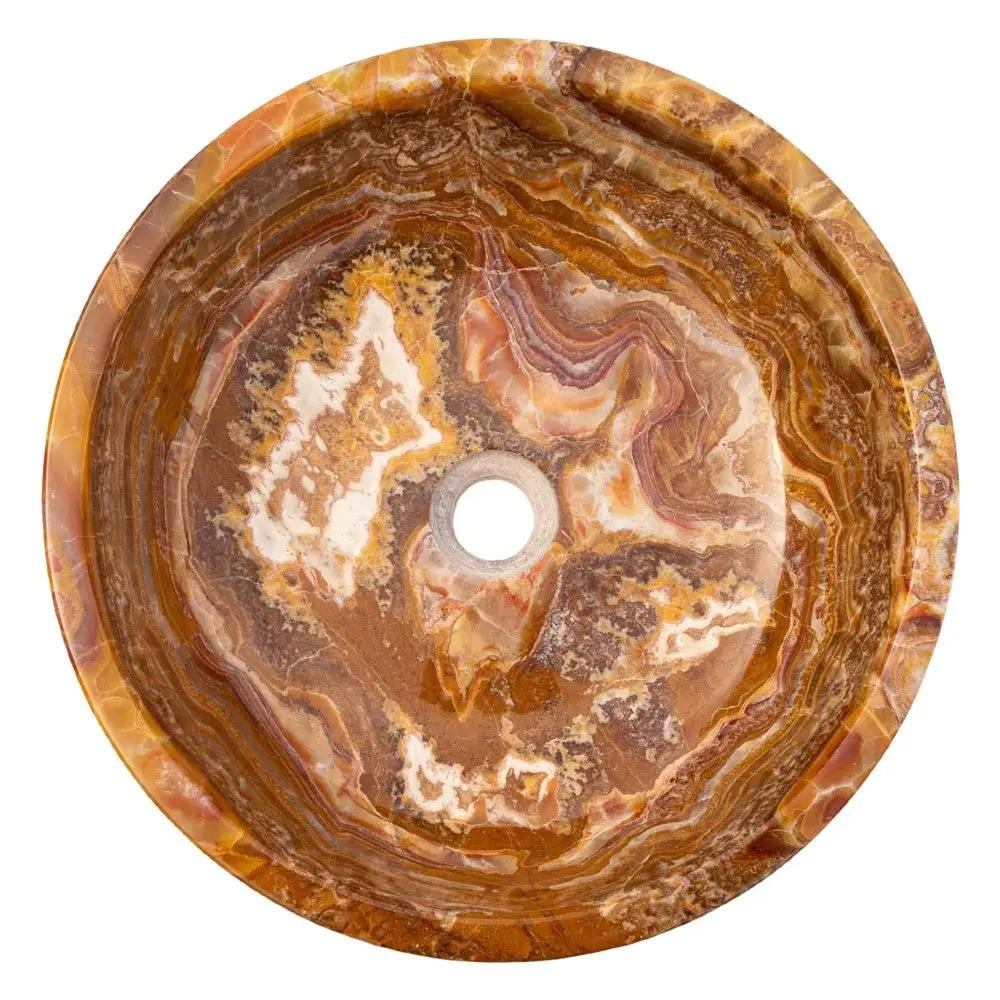 Brown Onyx Vessel Sink Polished 16x 6 Inch Natural Stone Bathroom Fixture