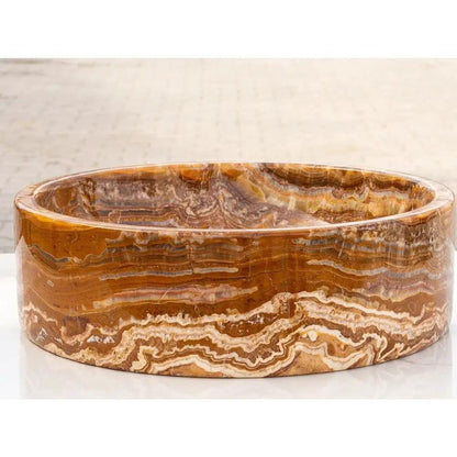 Brown Onyx Vessel Sink Polished 16x 6 Inch Natural Stone Bathroom Fixture