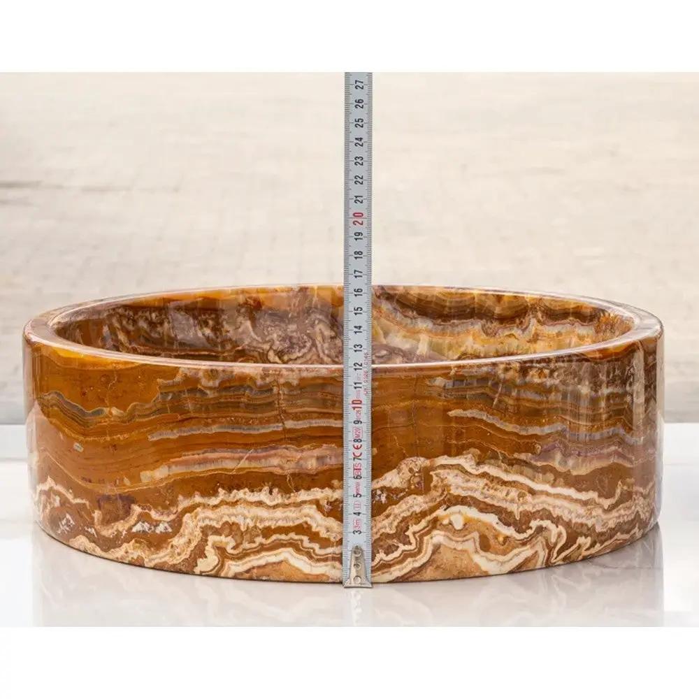 Brown Onyx Vessel Sink Polished 16x 6 Inch Natural Stone Bathroom Fixture
